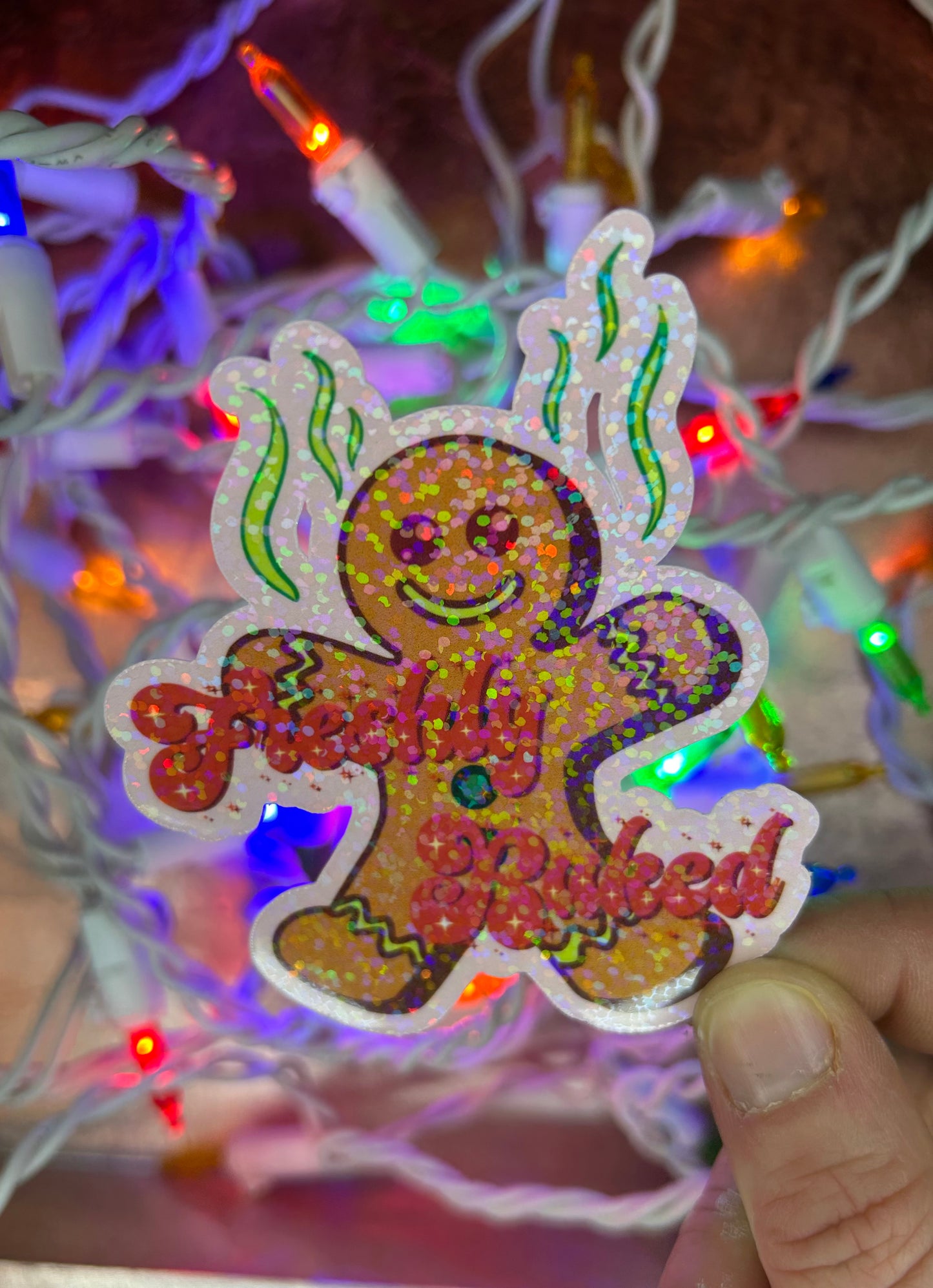 "Fresh Baked" Ginger Bread Man Holographic Glitter sticker