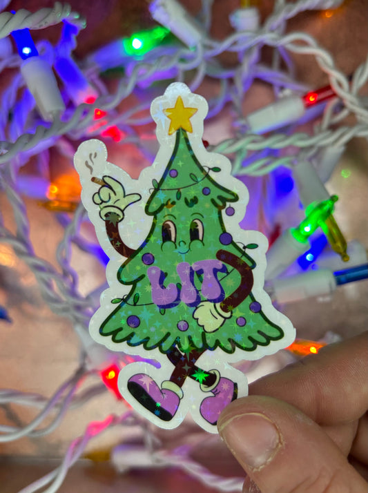 "Lit" XMAS Tree Twinkle Glitter Sticker