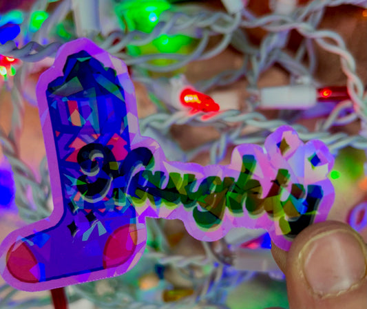 "Naughty" Stocking Shatter Holographic Sticker