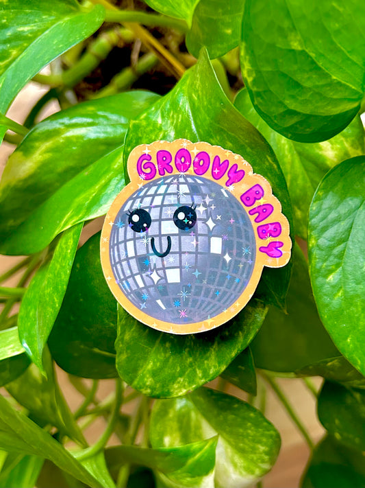 "Groovy Baby" Disco Ball Twinkle Holographic Sticker