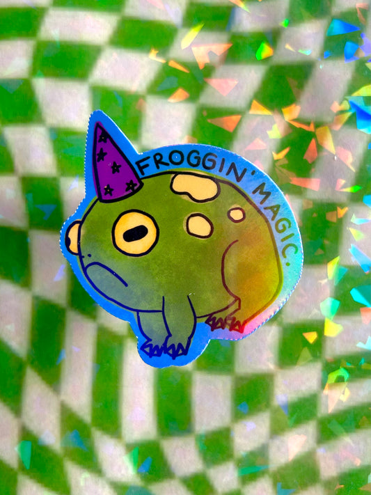 "Froggin' Magic" Wizard Frog Holographic Sticker